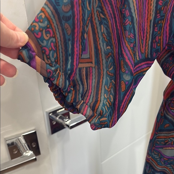 Blue and Purple Midi Sundress with V-Neck and Dolman Sleeves - Picture 4 of 7